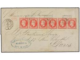 PUERTO RICO. 1868. ARROYO (Puerto Rico) A PARÍS. Circulada Por El Correo Francés Con Una Espectacular Tira De Seis Ejemp - Otros & Sin Clasificación