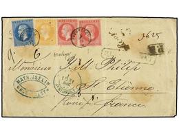 RUMANIA. Mi.39, 41, 42 (2). 1872. BUCAREST To ST. ETIENNE (France). 10 Bani Blue, 25 Bani Orange And 50 Bani Rose (2) Wi - Autres & Non Classés