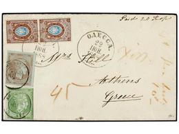 RUSIA. 1868. Cover To ATHENS, Endorsed 'Paid 20 Kop' At Top, Franked By Arms 1865 10 Kop. Brown And Blue Tied By Odessa  - Otros & Sin Clasificación