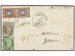 RUSIA. 1868. Cover To ATHENS, Endorsed 'Paid 20 Kop' At Top, Franked By Arms 1865 10 Kop. Brown And Blue Tied By Odessa  - Andere & Zonder Classificatie