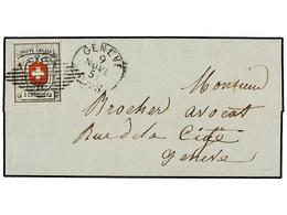 SUIZA. 1851. GINEBRA Correo Interior. 5 Céntimos Negro Y Rojo. Mat. REJILLA Y Fechador Al Lado De GINEBRA. MAGNÍFICO. Ce - Autres & Non Classés