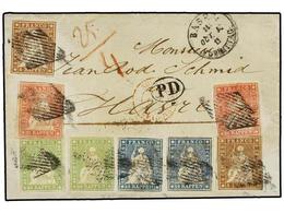 SUIZA. 1854. BASEL A HAVRE (Francia). 5 Rp. Castaño (2), 10 Rp. Azul (2), 15 Rp. Rosa (2) Y 40 Rp. Verde (2). Excepciona - Otros & Sin Clasificación