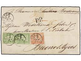 SUIZA. 1862. ZURICH To BUENOS AYRES. 5 Rp. Rose Red And Pair Of 40 Rp. Green With ZURICH Cds. Cancel. Horizontal Filing  - Sonstige & Ohne Zuordnung