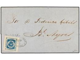 URUGUAY. Sc.16. 1863. MONTEVIDEO A BUENOS AYRES. 120 Centésimas Azul. Márgenes Excepcionales. Cert. G. BOLAFFI. - Sonstige & Ohne Zuordnung