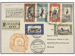 ZEPPELIN. 1932 (24-X). ERITREA. ASMARA A BRASIL. Tarjeta Postal Circulada Por GRAF ZEPPELIN Marca Del Vuelo En Color Nar - Other & Unclassified