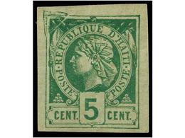 * HAITI. Sc.4. 1881. 5 Cents. Verde, Importante Defecto De Impresión En El ángulo Superior Izquierdo Debido A Un Cuerpo  - Autres & Non Classés