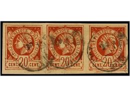 ° HAITI. Sc.6 (3). 1881. 20 Cents. Castaño Rojo, Tira De Tres. PRECIOSA. - Autres & Non Classés