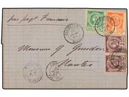 HAITI. Sc.1 + 2 (2), 4. 1881 (20 Julio). CAP HAITIEN A FRANCIA. 1 Cto. Rojo, 2 Cts. Violeta (2) Y 5 Cts. Verde, Mat. CAP - Autres & Non Classés