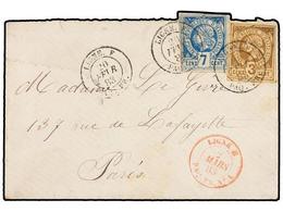 HAITI. Sc.3, 5. 1883. Sobre Circulado A PARÍS. 3 Cents. Castaño Y 7 Cts. Azul (sellos Remarginados Por Motivos Estéticos - Other & Unclassified