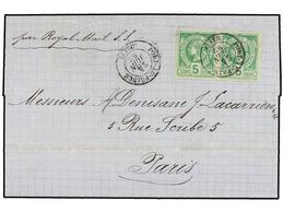 HAITI. Sc.4 (2). 1882. PORT AU PRINCE A PARÍS. 5 Cents. Verde, Pareja, Mat. PORT AU PRINCE/HAITI Circulada Por La Royal  - Other & Unclassified