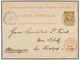 HAITI. Sc.9. 1886. PORT AU PRINCE A ALEMANIA. Tarjeta Postal Oficial Franqueada Con Sello De 3 Cts. Bistre, Mat. PORT-AU - Otros & Sin Clasificación