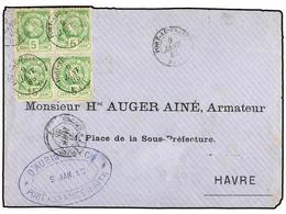 HAITI. Sc.10 (4). 1885. PORT AU PRINCE A LE HAVRE (Francia). 5 Cts. Verde, Pl. II, 2ª Tirada. Bloque De Cuatro, Mat. POR - Autres & Non Classés