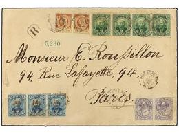 HAITI. Sc.13 (2), 22 (2), 24 (4), 25 (3). 1890. PORT AU PRINCE A PARÍS. Carta Certificada Con Franqueo De 2 Cts. Violeta - Autres & Non Classés