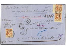 HAITI. Sc.13 (3). 1894. PORT AU PRINCE A NEW YORK. 20 Cts. Castaño Claro (3). Carta Certificada. Raro Franqueo De Cinco  - Other & Unclassified