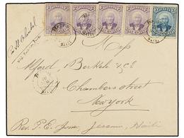 HAITI. Sc.22 (4), 23. 1890. JEREMIE A NEW YORK. 2 Cts. Violeta (4), 3 Cts. Azul, Mat. JEREMIE/HAITI. Carta Sobrefranquea - Other & Unclassified