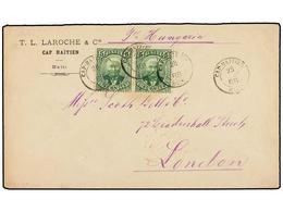 HAITI. Sc.24 (2). 1888. CAP HAITIEN A LONDRES. 5 Cts. Verde (2) Circulada Vía St. Thomas, Llegada Al Dorso. - Sonstige & Ohne Zuordnung