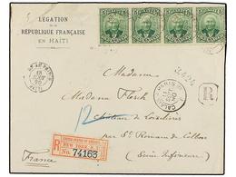 HAITI. Sc.24 (4). 1890. PORT AU PRINCE A FRANCIA. 5 Cts. Verde, Tira De Cuatro. Carta Certificada. Muy Bonita. - Other & Unclassified