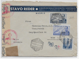 ESPAGNE - 1943 - ENVELOPPE PUB ILLUSTREE De MADRID Avec 2 CENSURES  => WIEN (AUTRICHE) - Lettres & Documents