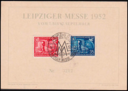 Gedenkblatt Leipziger Messe HMM 1952, SoSt., Platz Des Friedens, Mit Dv., DDR 315/16, Erdkugel Friedenstaube - Cartoline Maximum