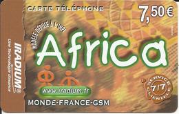 Télécarte 7,50 € , Africa , Monde-France-GSM , N° PRE-FR-1386 , N° Série: A675342594 - Voorafbetaalde Kaarten: Gsm