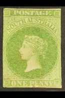 SOUTH AUSTRALIA 1856-58 1d Yellow- Green Imperf., SG 6, Unused With 4 Close Margins, Gum Traces And A Dirt Mark Under "P - Other & Unclassified