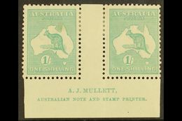 1915-27 1s Blue-green Kangaroo, Die II, SG 40, MULLETT Imprint Gutter Pair, Very Fine Mint. (2 Stamps) For More Images,  - Altri & Non Classificati