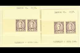 1937 ESSAYS. Undenominated Stamp Essays By Waterlow In Violet IMPERF & PERF PAIRS Each With Sheet Margin At Left, On Unw - Altri & Non Classificati