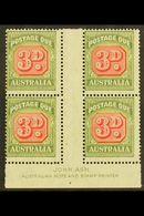 POSTAGE DUE 1946-53 3d Carmine And Green, SG D122, JOHN ASH Gutter Imprint Block Of Four, Very Fine Mint. (4 Stamps) For - Other & Unclassified