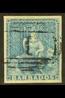 1852 (1d) Blue Britannia, SG 3, Very Fine Used With Large Even Margins All Round And Light "1" Cancel.  For More Images, - Barbados (...-1966)
