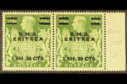 ERITREA 1948 2sh.50 On 2s 6d Yellow Green, Variety "misplaced Stop", SG E10a, In Pair With Normal, Superb Never Hinged M - Italian Eastern Africa