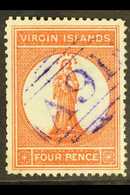 1887-89 (wmk Crown CA) 4d Chestnut, SG 35, With Scarce "A91" VIOLET Cancel. For More Images, Please Visit Http://www.san - British Virgin Islands