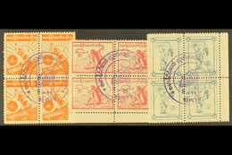 1943 Independence Perf 11 Set (SG J82/J84) BLOCKS OF FOUR WITH MATCHING SPECIAL CANCELS. Lovely, Ex Meech (3x Blocks 4)  - Birma (...-1947)