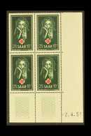 1951 25f Deep Green & Red Red Cross (Michel 304, SG 301), Superb Never Hinged Mint Lower Right Corner DATE BLOCK Of 4, V - Sonstige & Ohne Zuordnung