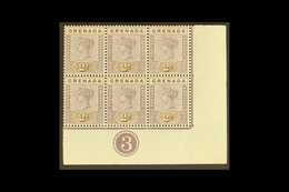 1895-99 2d Mauve And Brown, SG 50, Superb Lower Right Corner Plate "3" Corner Block Of Six, Stamps Never Hinged Mint Wit - Grenade (...-1974)