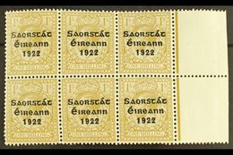 1922-23 1s Bistre-brown Three Line Overprint, SG 63, A Right Hand Marginal Block Of Six With One Stamp Showing The "ONF" - Sonstige & Ohne Zuordnung