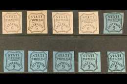 PARMA NEWSPAPER STAMPS - 1853 - 7 Unissued 6c Black On Pale Rose (4) And 9c Blue (3) And Pale Blue (3) Including "CFN" V - Zonder Classificatie