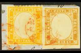 1862 80c Yellow Perf 11½x12 (SG 4, Sassone 4) And Sardinia 1861-63 10c Bistre Imperf (SG 40, Sassone 15E), Together Used - Unclassified