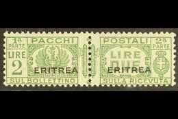 ERITREA PARCEL POST 1927-37 2L Green Overprint (SG P129, Sassone 28), Never Hinged Mint Horizontal Pair, Very Fresh & Sc - Other & Unclassified