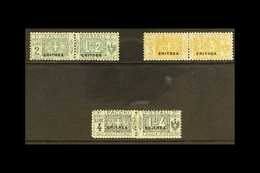 ERITREA POSTAGE DUES 1916 2L, 3L And 4L "Small" Ovpt High Values Complete, Sass 6/8, Fine Mint. Cat €2560 (£2300) (3 Sta - Other & Unclassified
