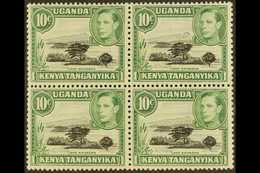 1938-54 10c Black And Green Block Of Four With One Stamp (top Right) Showing The MOUNTAIN RETOUCH, SG 135+135a, Never Hi - Vide