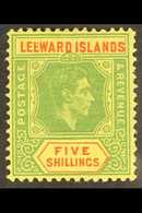 1938 5s Green And Red On Yellow On Ordinary Paper, Geo VI, Variety "broken E", SG 112ba, Very Fine Mint. For More Images - Leeward  Islands