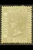 1867-72 96c Grey, SG 19, Unused Without Gum, Shorter Perfs At Base. For More Images, Please Visit Http://www.sandafayre. - Straits Settlements