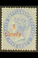 1884 4c On 5c Blue, SG 73, Mint With Small Part Gum. For More Images, Please Visit Http://www.sandafayre.com/itemdetails - Straits Settlements