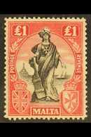1922-26 £1 Black & Carmine-red Wmk Sideways, SG 139, Fine Mint, Fresh Colour. For More Images, Please Visit Http://www.s - Malta (...-1964)