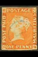 1848-59 1d Vermilion Early Impression From Position 12, SG 6, Used With Light "1" In Blue Double Circle Cancellation & 3 - Mauritius (...-1967)