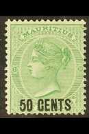 1878 50c On 1s Green, SG 90, Fine And Fresh Mint. For More Images, Please Visit Http://www.sandafayre.com/itemdetails.as - Mauritius (...-1967)