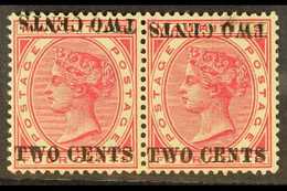 1891 2c On 4c Carmine, Variety "surcharge Double, One Inverted", SG 118c, Superb Mint Pair. For More Images, Please Visi - Mauritius (...-1967)