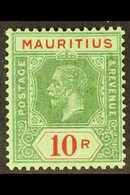 1913 10r Green And Red On Emerald, Olive Back, Geo V, SG 204b, Very Fine Mint. For More Images, Please Visit Http://www. - Maurice (...-1967)