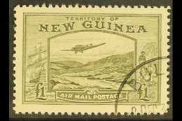 1939 £1 Olive Green Bulolo Goldfields, Airmail, SG 225, Superb Used. For More Images, Please Visit Http://www.sandafayre - Papouasie-Nouvelle-Guinée