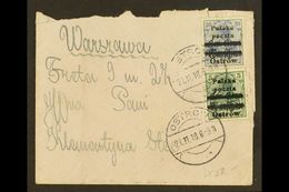 LOCAL ISSUE OSTROW 1918 (21 Nov) Cover Addressed To Warsaw Bearing 5pf Green & 20pf Blue With Local Overprints Type B -  - Autres & Non Classés